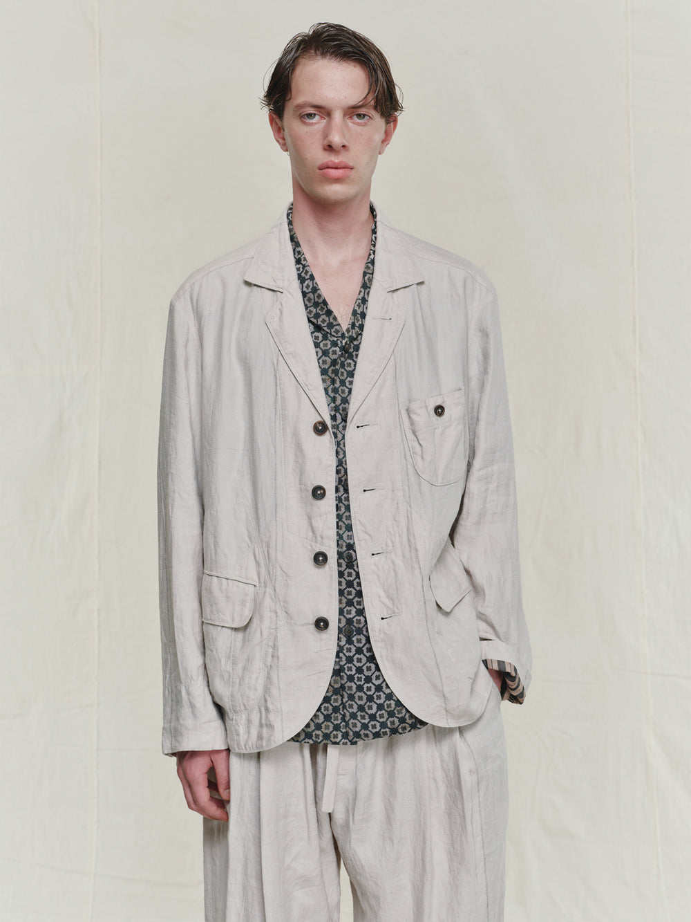 Striped Twill Linen Twill Worker Blazer