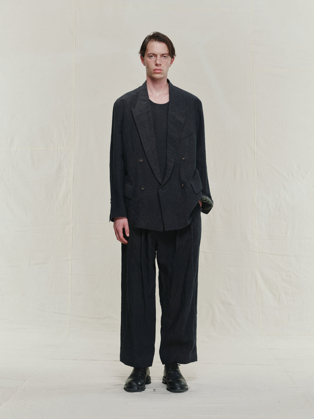 Hand-dyed Linen Canvas Double Breasted Blazer