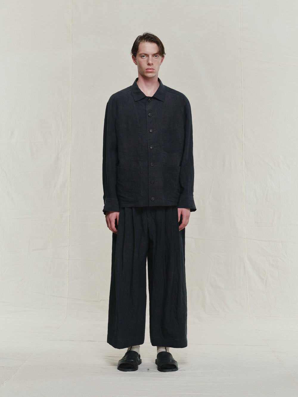 Hand-dyed Spread Collar Linen Chore Jacket