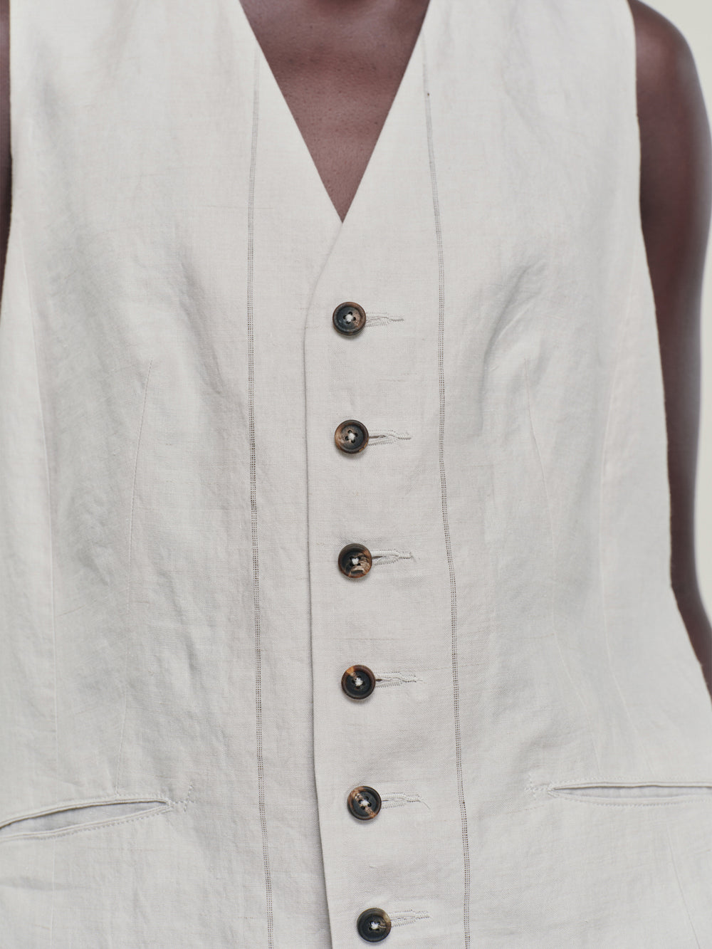 Thin Striped Linen Silk Striped Twill Gilet