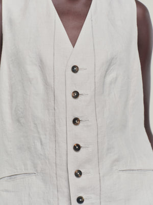 Thin Striped Linen Silk Striped Twill Gilet