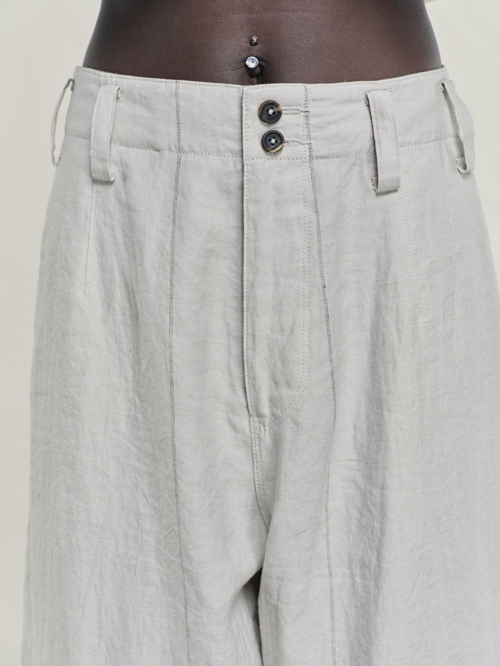 Thin Striped Linen Silk Twill Drop Crotched Trousers