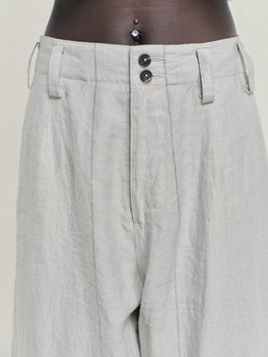 Thin Striped Linen Silk Twill Drop Crotched Trousers