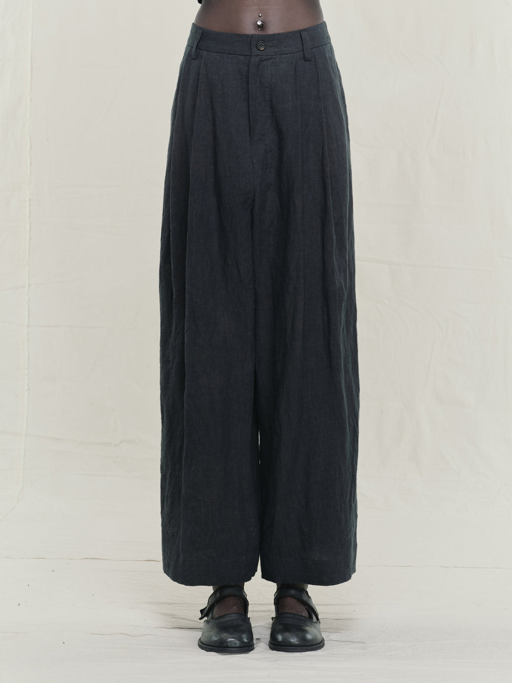 Hand-dyed Wide Leg Linen Canvas Trousers