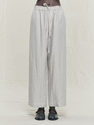 Thin Stripe Linen Silk Twill Drawstring Trousers