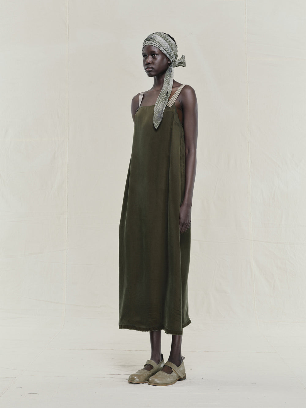 Sand Washed Boat Neck Ribbon Strap Dress