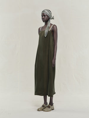 Sand Washed Boat Neck Ribbon Strap Dress