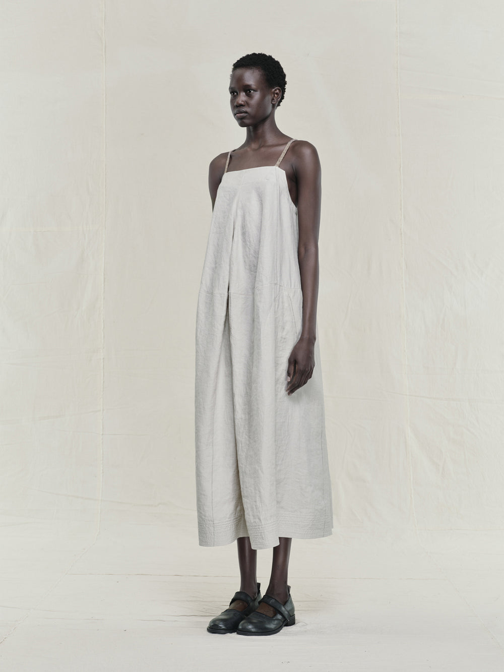 Thin Stripe Linen Silk Twill Loose Dress