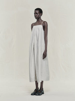 Thin Stripe Linen Silk Twill Loose Dress