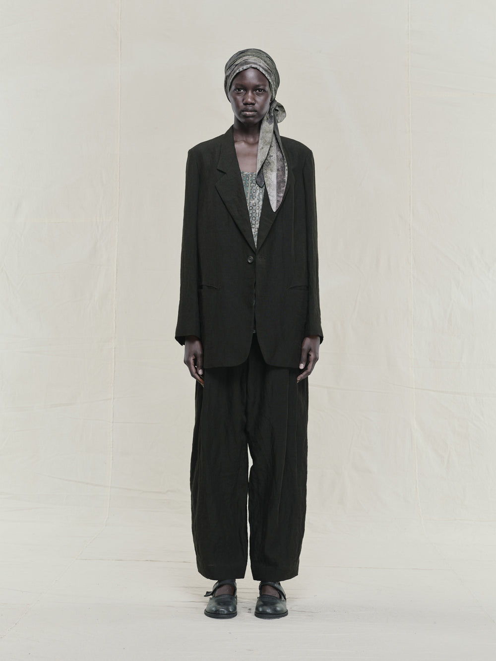 Puppytooth Linen One Button Blazer