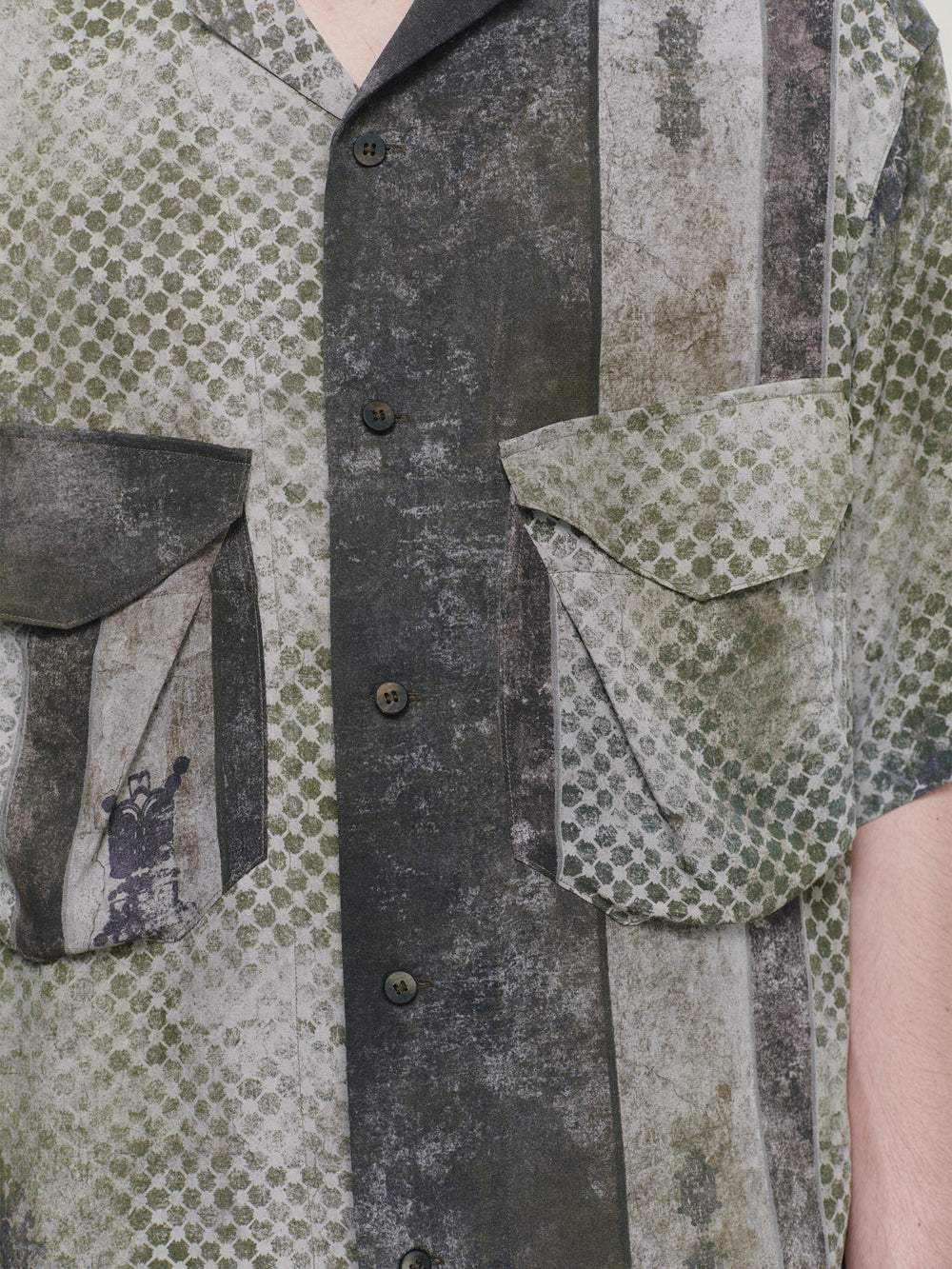 Oversized Printed Crepe Silk Short Sleeve Shirt