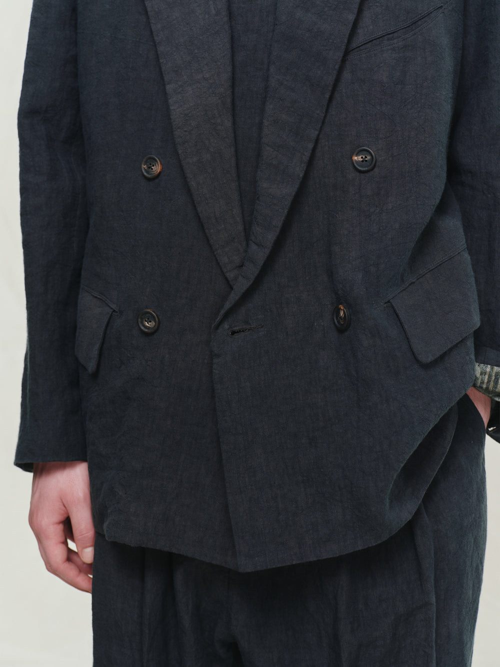 Hand-dyed Linen Canvas Double Breasted Blazer