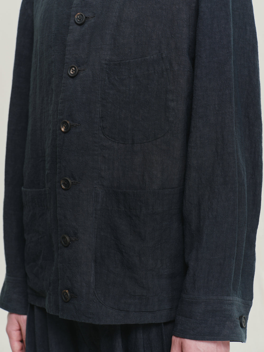 Hand-dyed Spread Collar Linen Chore Jacket