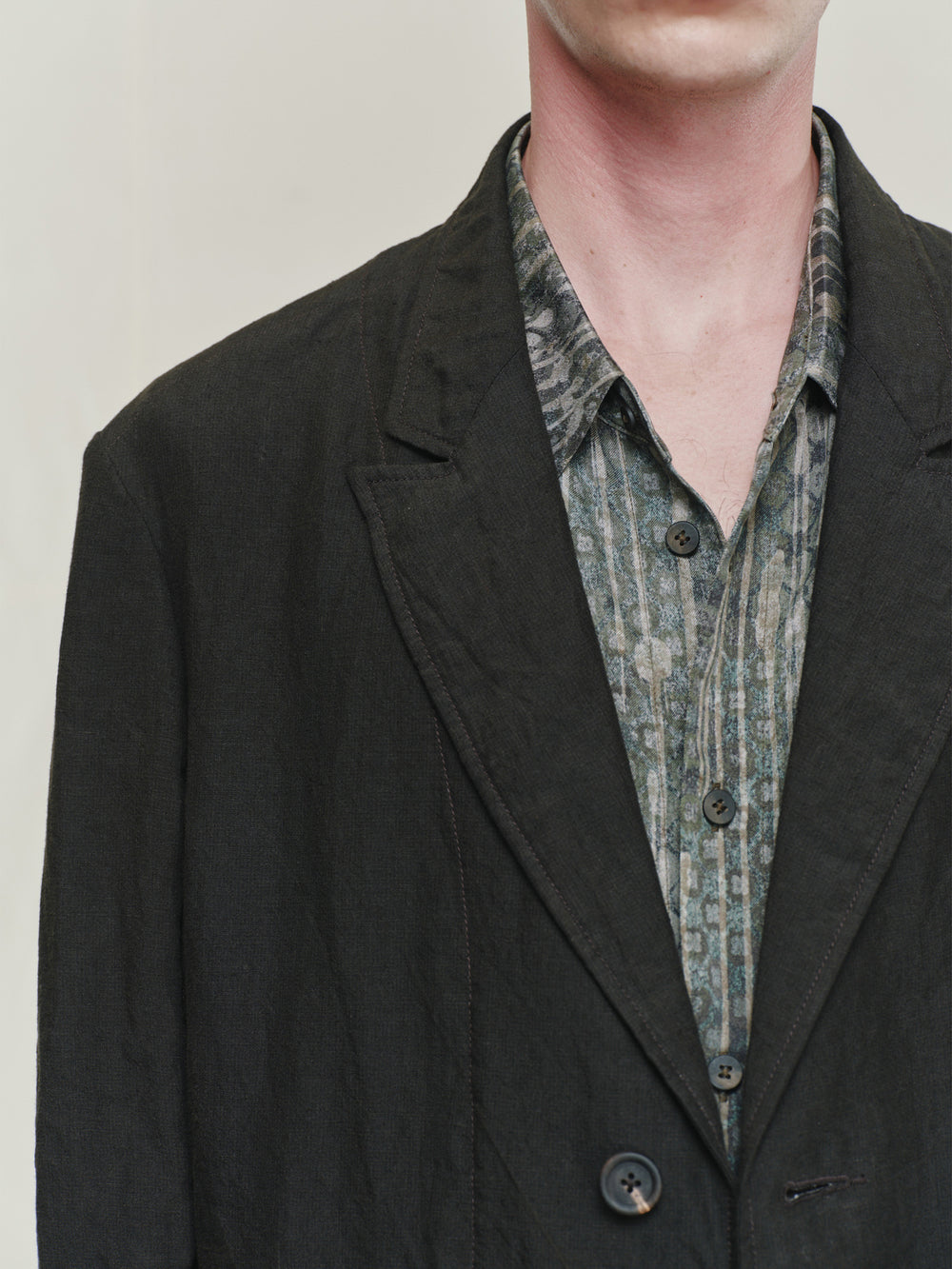Puppytooth Three Button Linen Blazer