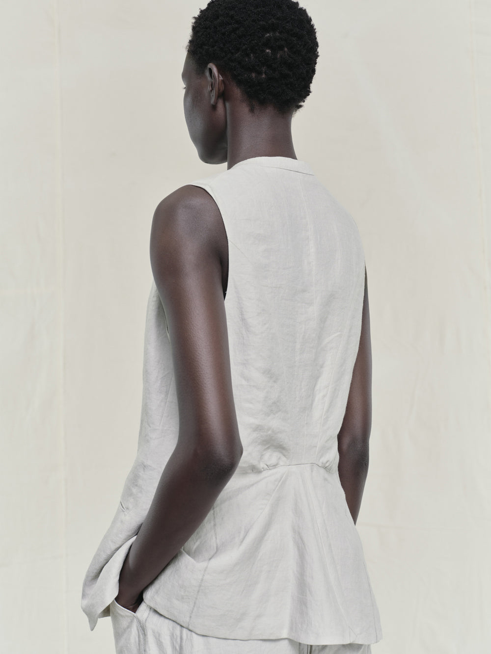Thin Striped Linen Silk Striped Twill Gilet