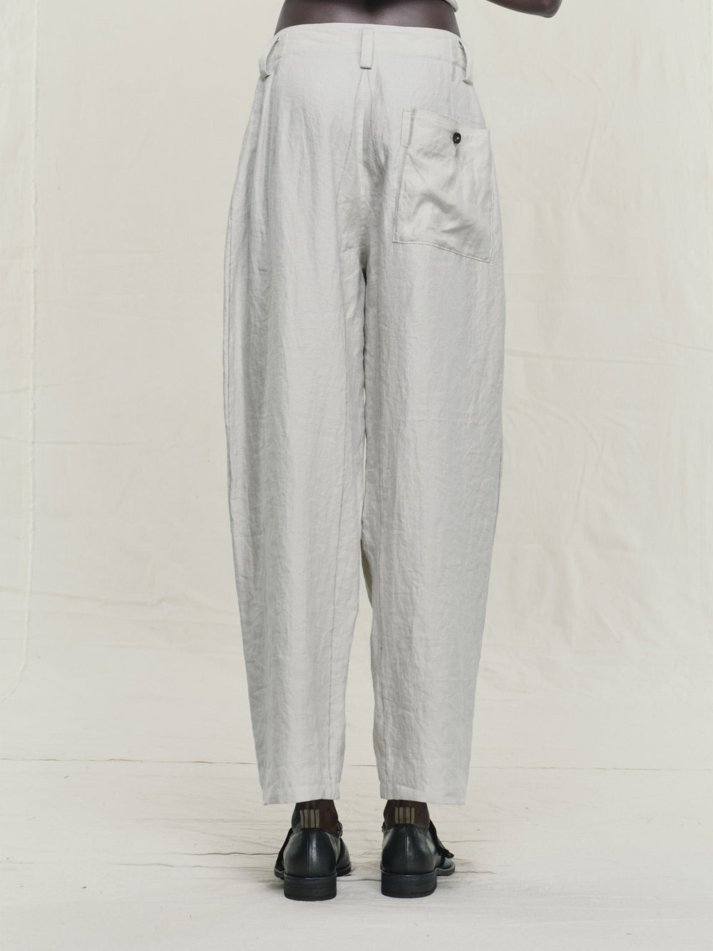 Thin Striped Linen Silk Twill Drop Crotched Trousers