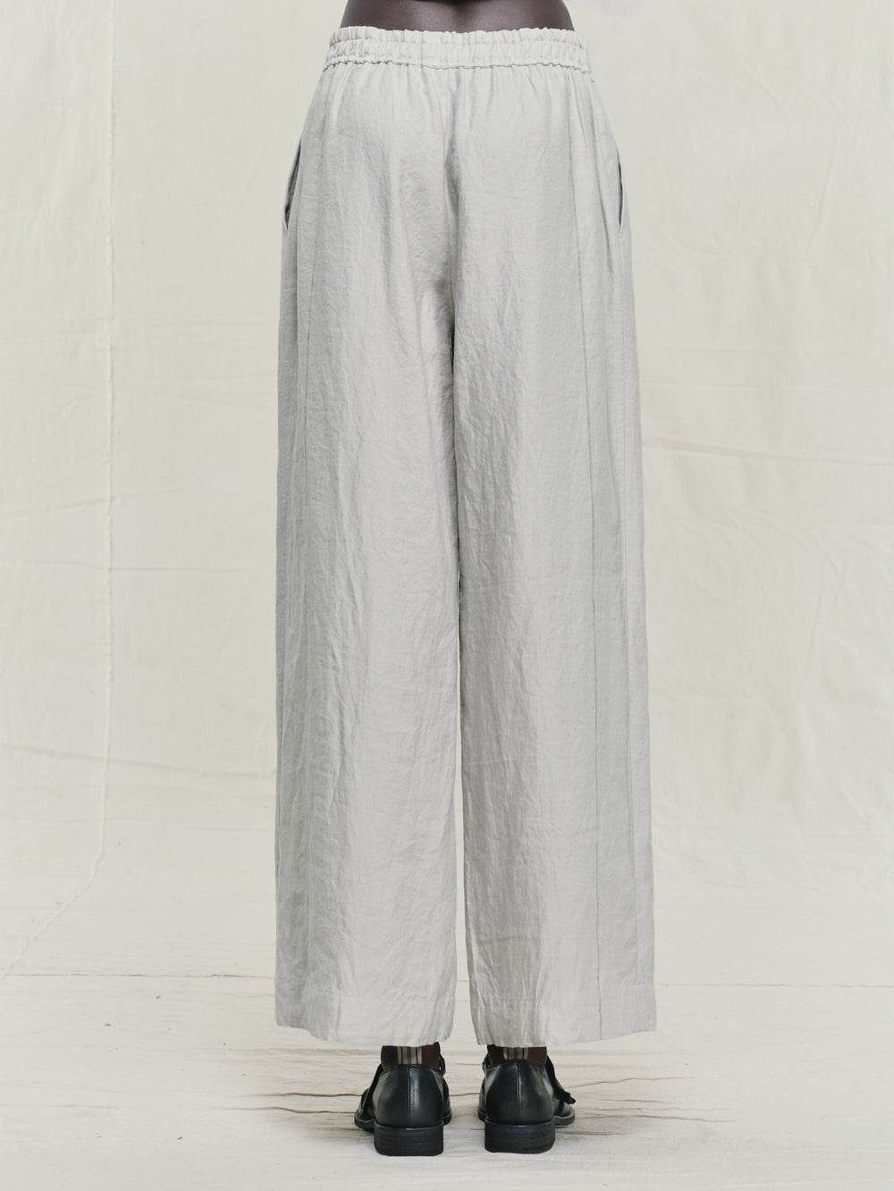 Thin Stripe Linen Silk Twill Drawstring Trousers