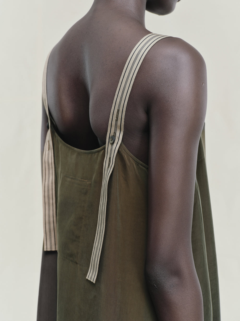 Sand Washed Boat Neck Ribbon Strap Dress