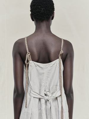 Thin Stripe Linen Silk Twill Loose Dress