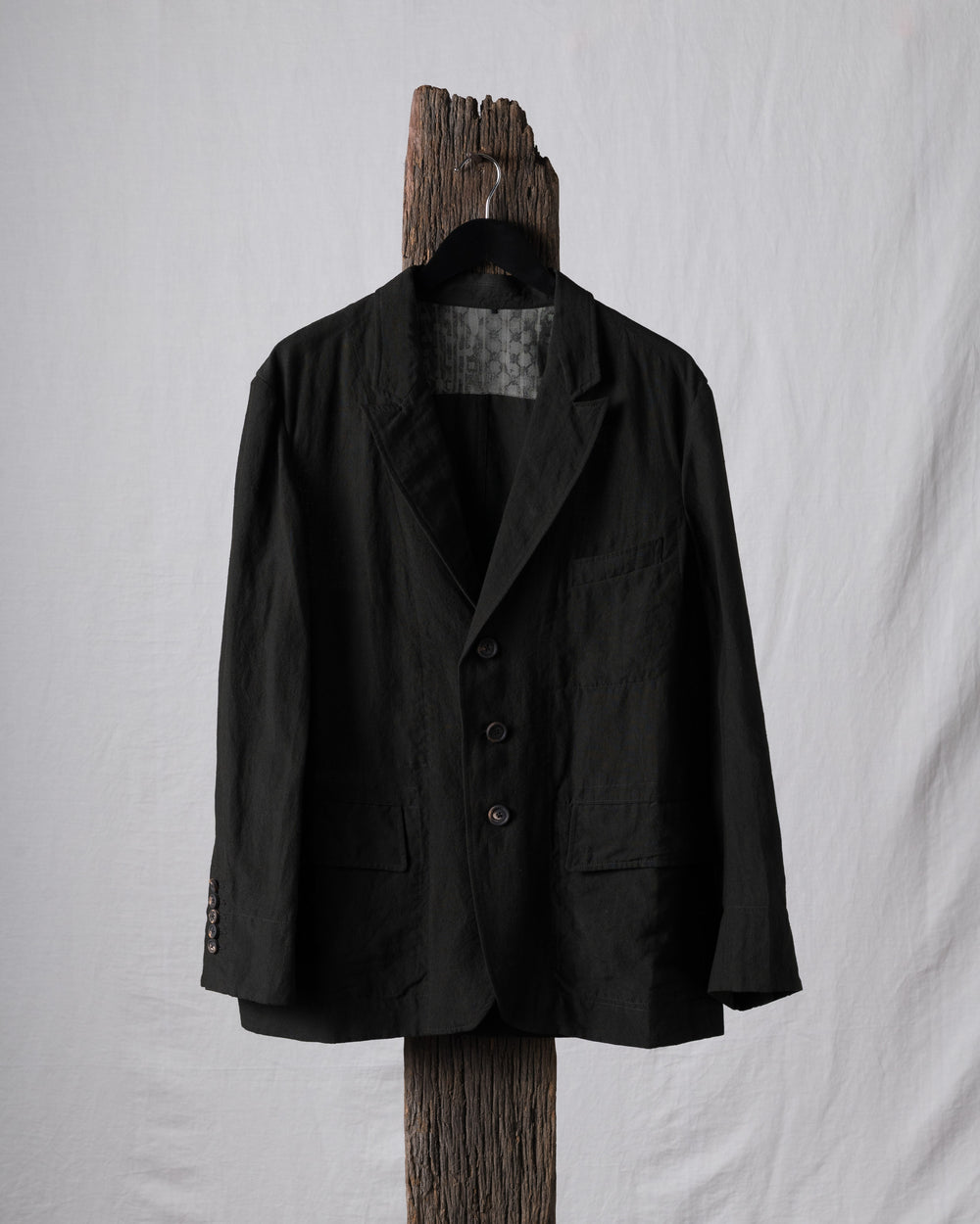 Puppytooth Three Button Linen Blazer