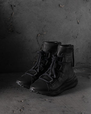 Mens Double Feature Calf Stretch Leather Sneakers Black (2114)