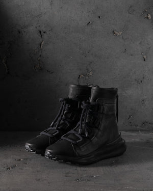 Mens Double Feature Calf Stretch Leather Sneakers Black (2114)