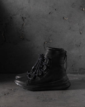 Mens Double Feature Calf Stretch Leather Sneakers Black (2114)