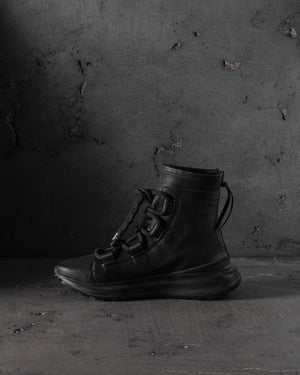 Mens Double Feature Calf Stretch Leather Sneakers Black (2114)