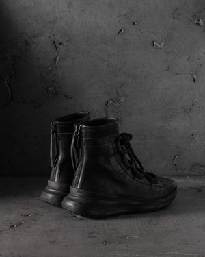 Mens Double Feature Calf Stretch Leather Sneakers Black (2114)