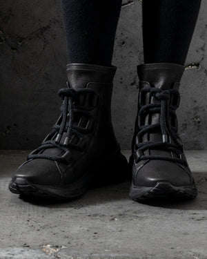 Mens Double Feature Calf Stretch Leather Sneakers Black (2114)