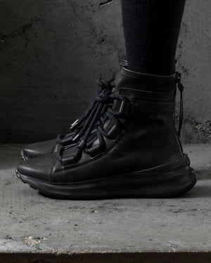 Mens Double Feature Calf Stretch Leather Sneakers Black (2114)