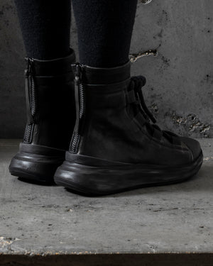 Mens Double Feature Calf Stretch Leather Sneakers Black (2114)