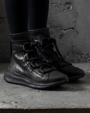 Mens Double Feature Calf Stretch Leather Sneakers Black (2114)