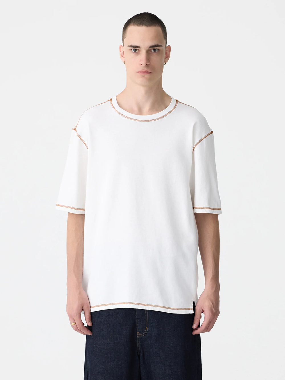 Slouch Contrast Stitch T Shirt White Argan