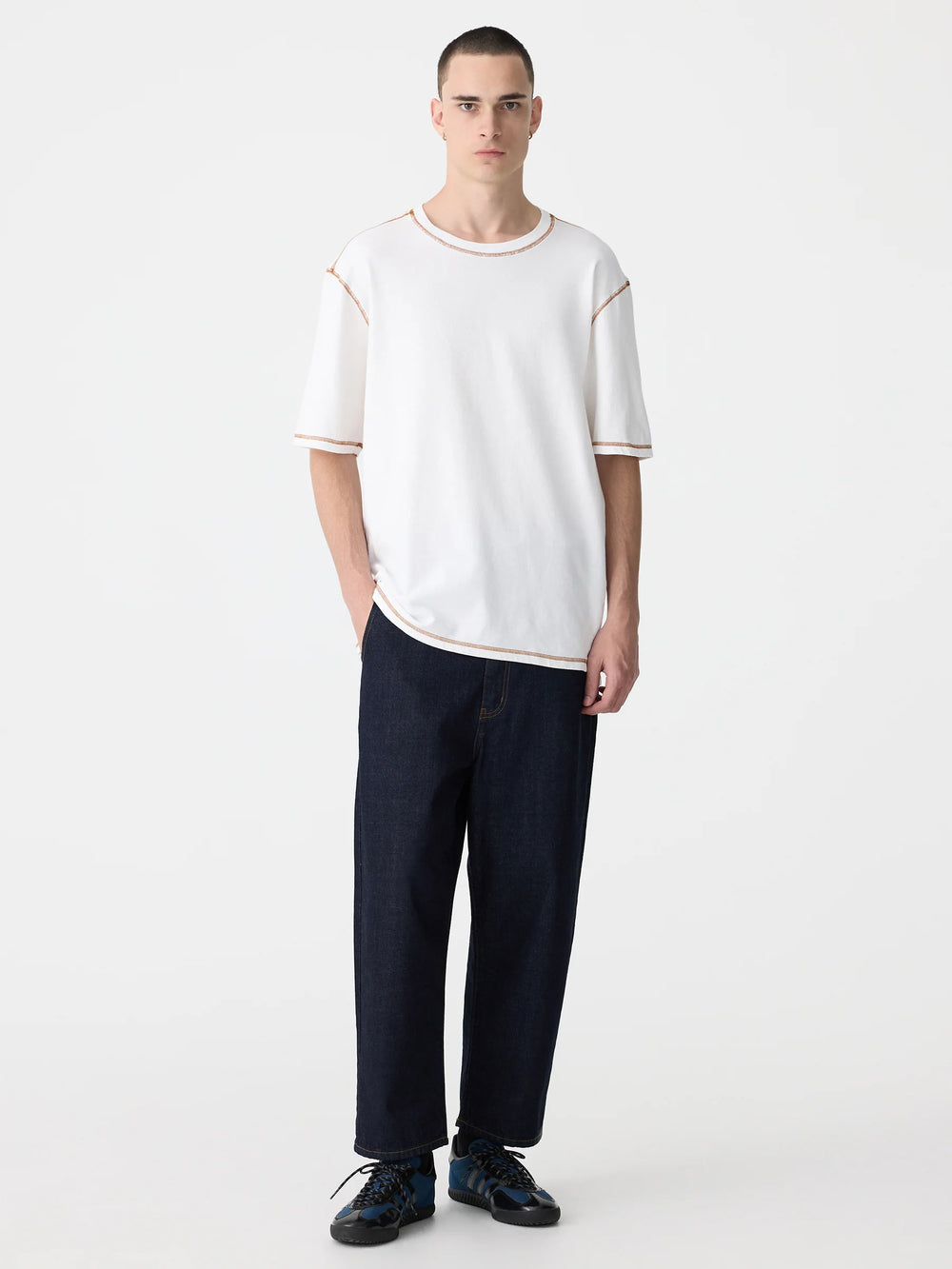 Slouch Contrast Stitch T Shirt White Argan