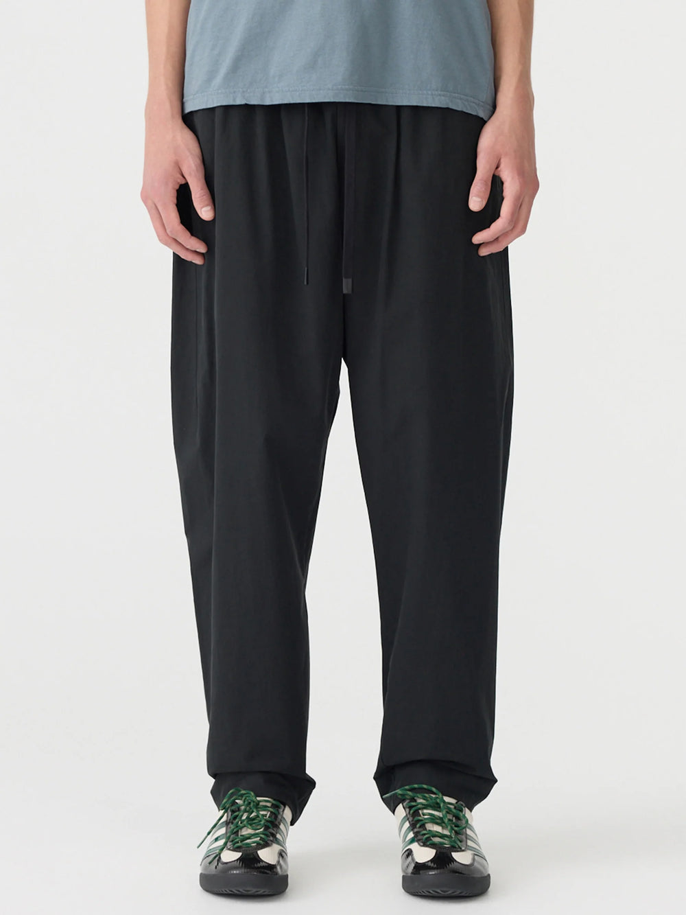 Crushed Cotton Pull On Pant Washed Black