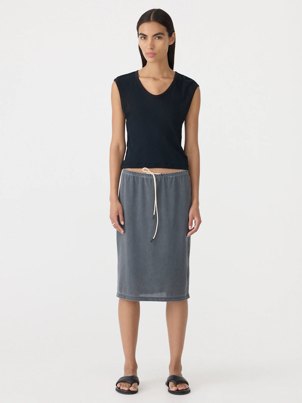 Sheer Rib V Neck Muscle Tank Black