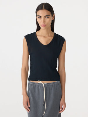 Sheer Rib V Neck Muscle Tank Black