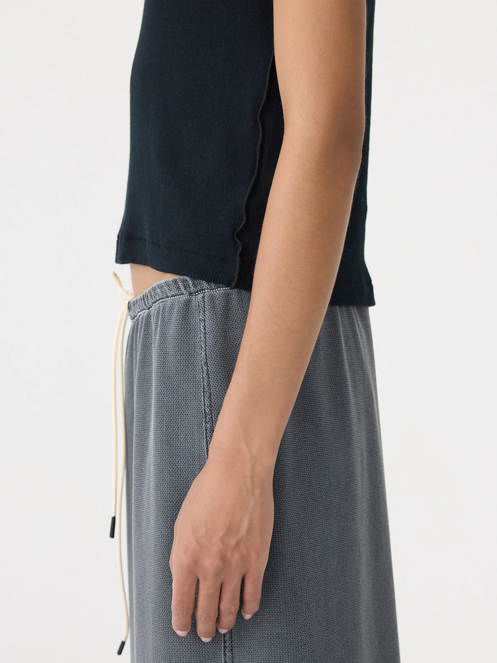 Sheer Rib V Neck Muscle Tank Black