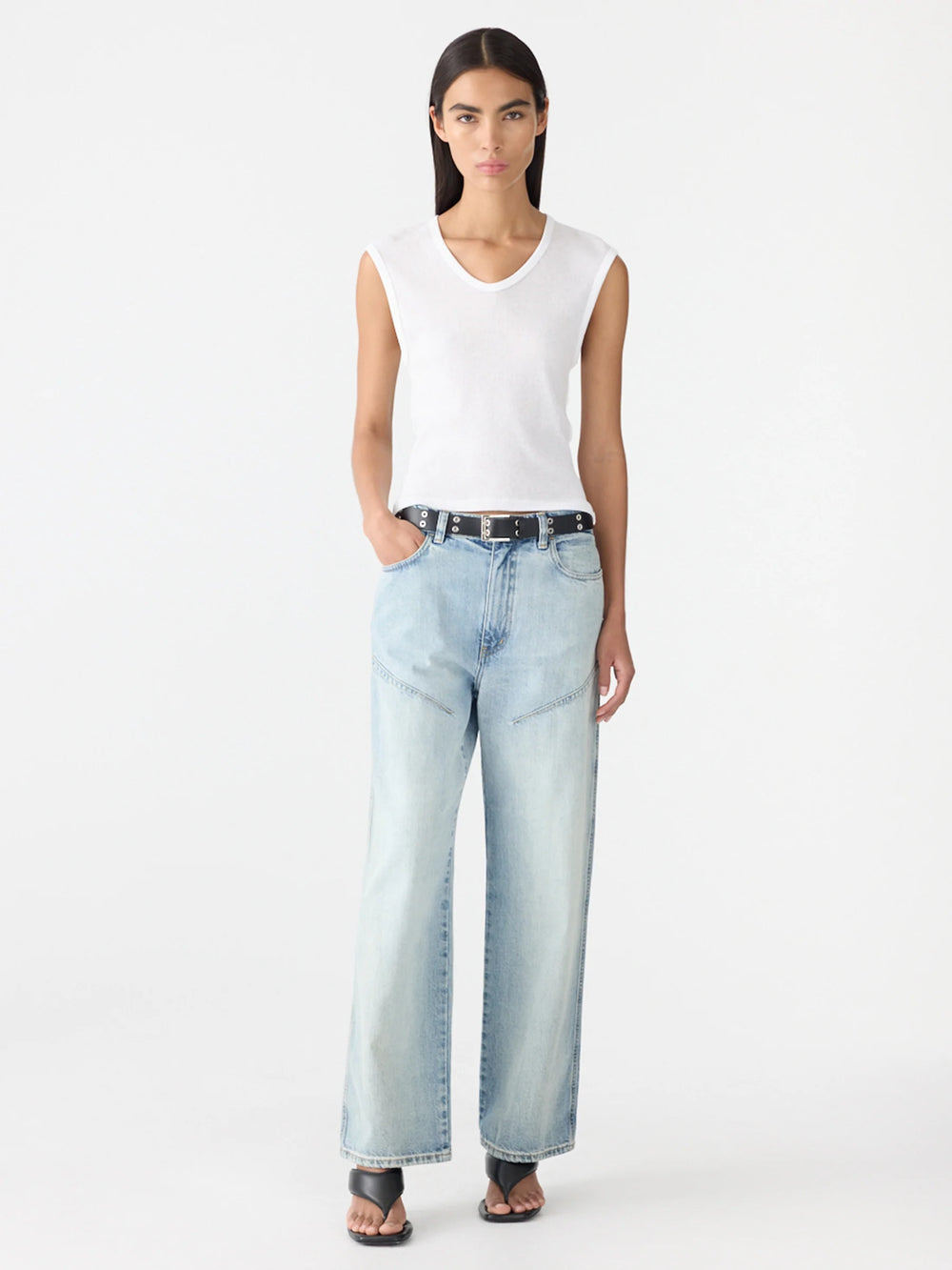 Sheer Rib V Neck Muscle Tank White