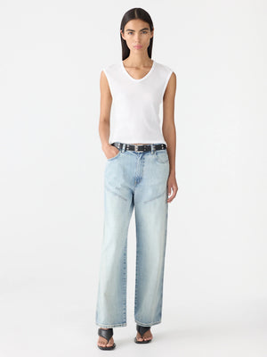 Sheer Rib V Neck Muscle Tank White