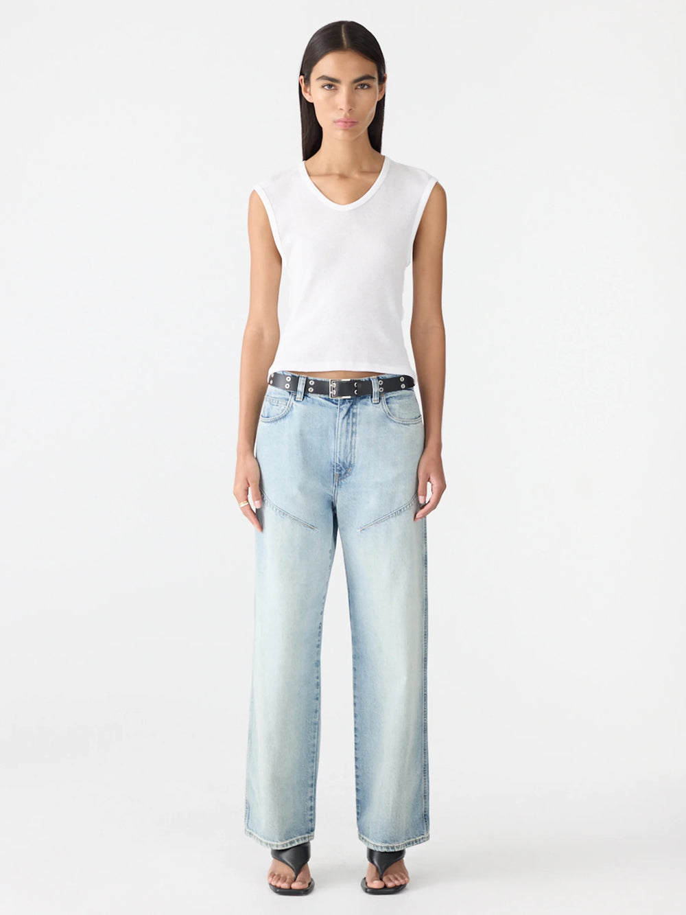 Sheer Rib V Neck Muscle Tank White