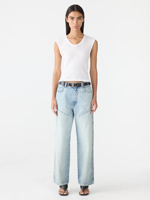 Sheer Rib V Neck Muscle Tank White