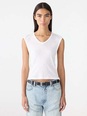Sheer Rib V Neck Muscle Tank White