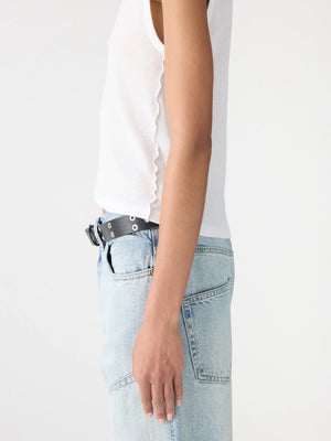 Sheer Rib V Neck Muscle Tank White