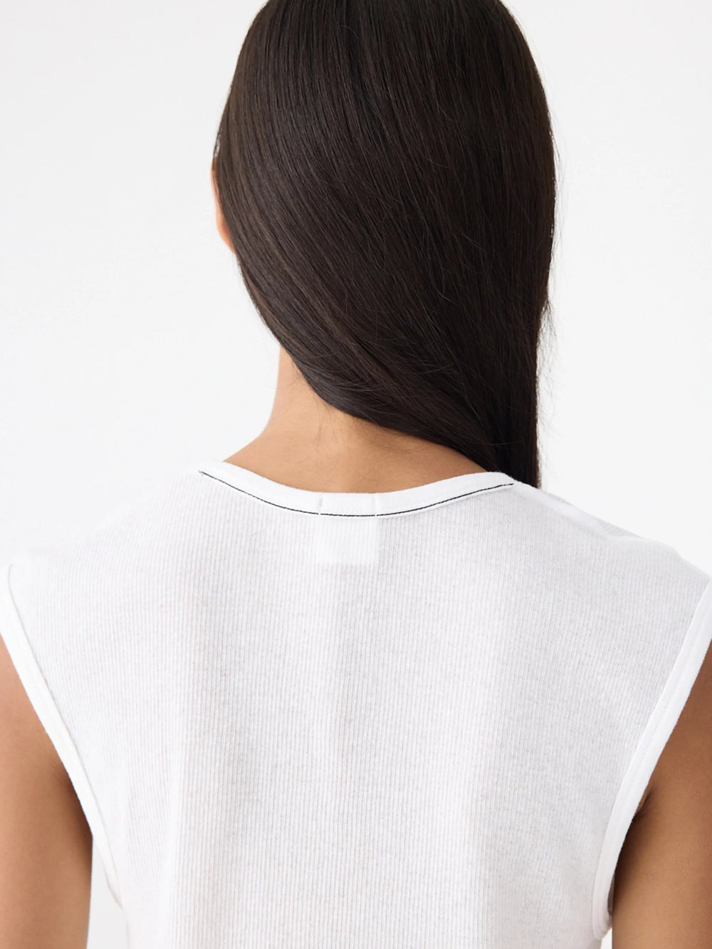 Sheer Rib V Neck Muscle Tank White