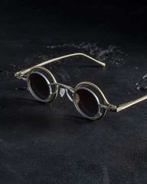 RG1911TI Pale Gold w/ Clear Lens + Silver Clip w/ Bronze Blue Lens