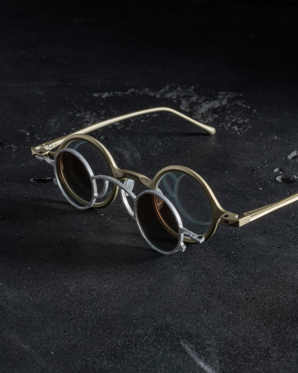 RG1911TI Pale Gold w/ Clear Lens + Silver Clip w/ Bronze Blue Lens