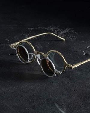 RG1911TI Pale Gold w/ Clear Lens + Silver Clip w/ Bronze Blue Lens