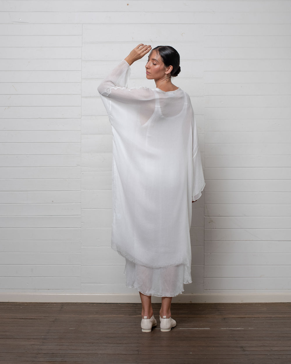 Crinkle Chiffon Tunic with Raw Hems White